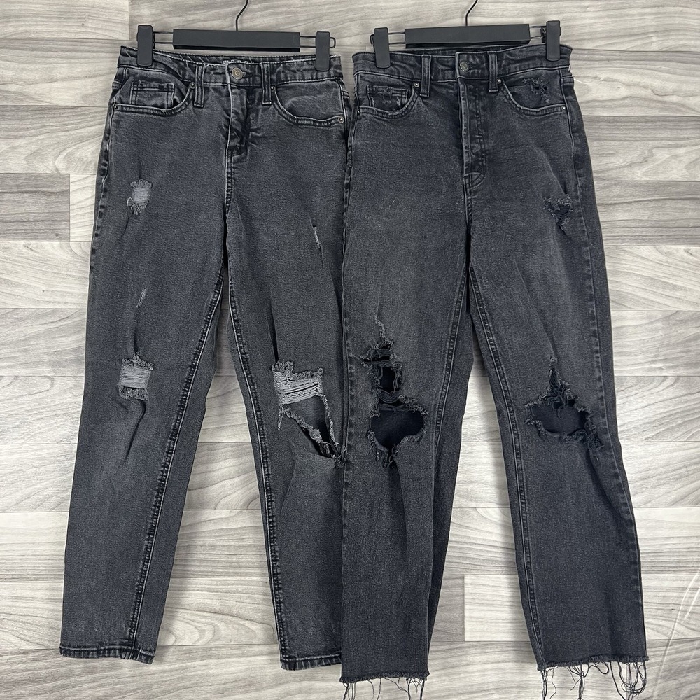 Wild Fable Jeans Womens Sz 0 Black Wash High Rise Mom Distressed Lot of 2